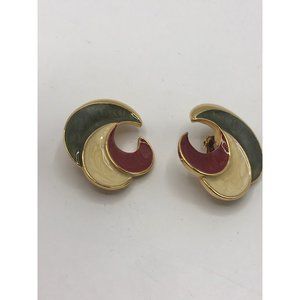 Vintage 1991 Avon Swirl of Color clip on earrings. Earth tone green